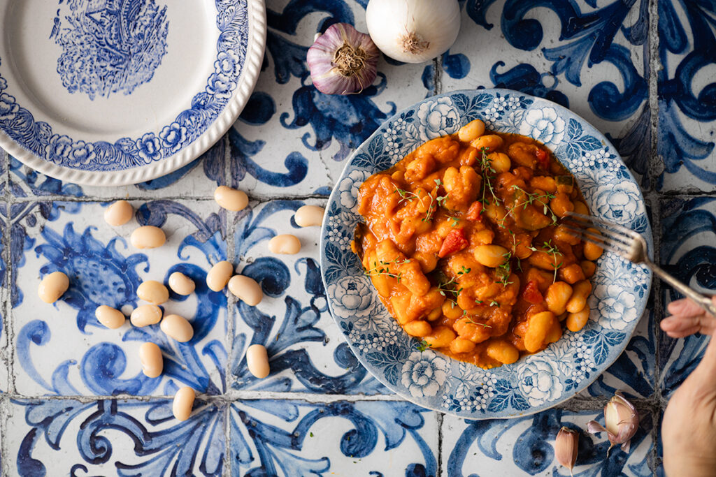 fasola w sosie dyniowym z warzywami